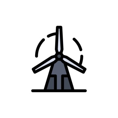 Temiz, Enerji, Yeşil, Güç, Yel Değirmeni Düz Renk Simgesi. Vektör i