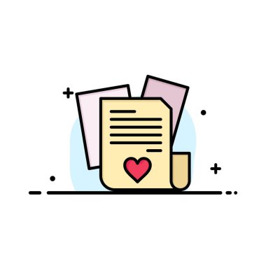 Dosya, Aşk, Kalp, Düğün İş Logo Şablonu. Düz Renk