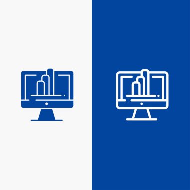Bilgisayar, monitör, gömlek, grafik çizgisi ve glif katı simgesi mavi b