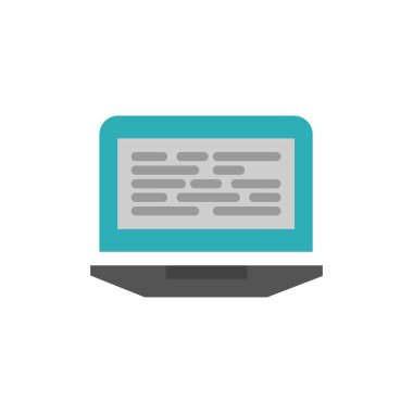 Dizüstü bilgisayar, kodlama, kod, ekran, bilgisayar düz renk simgesi. Vektör 