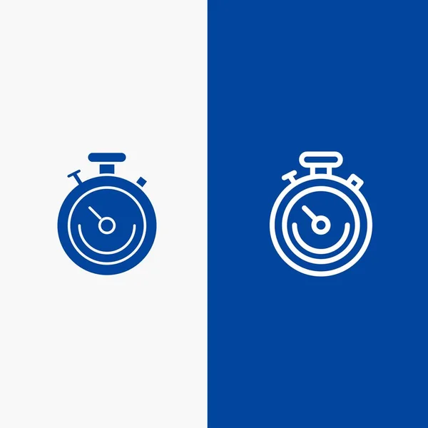 Horloge, Sport, Chronomètre, Time Line et Glyphe Icône solide Bleu ba — Image vectorielle