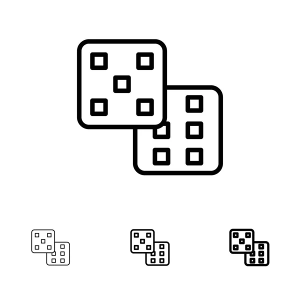 Kocka, játék, valószínűség félkövér és vékony fekete vonal ikon készlet — Stock Vector