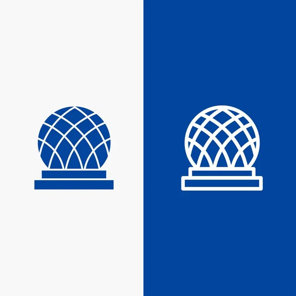 Gebäude, Kanada, Stadt, Kuppellinie und Glyphen Solid Icon Blue Bann — Stockvektor