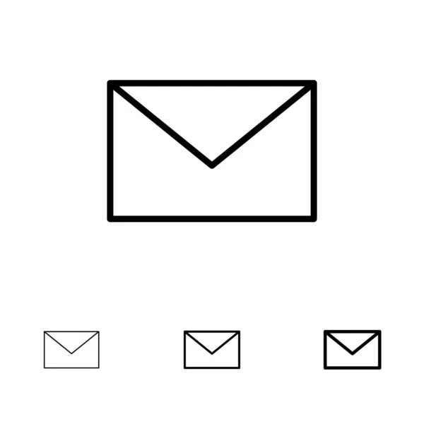 이메일, 메일, 메시지 굵게 얇은 검은 색 라인 아이콘 세트 — 스톡 벡터