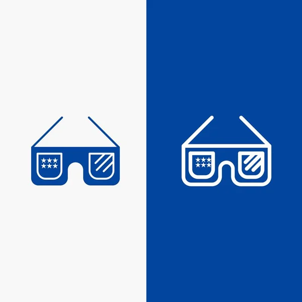 Sonnenbrille, brille, amerikanisch, usa line und glyph solid icon blu — Stockvektor