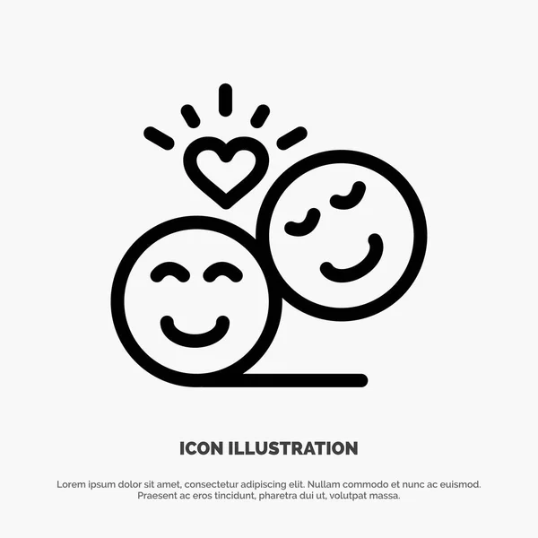 Pareja, Avatar, Caras Sonrientes, Emojis, Valentine Line Icon Vector — Vector de stock