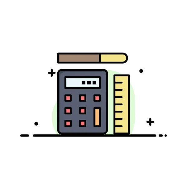 Pen, Calculator, Scale, Education  Business Flat Line Filled Ico — Stock Vector