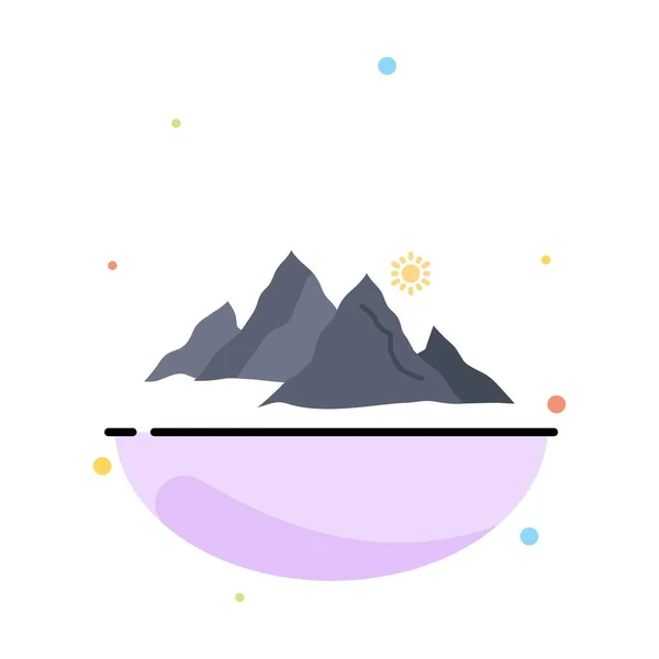Montaña, paisaje, colina, naturaleza, sol Color plano Icono Vector — Vector de stock