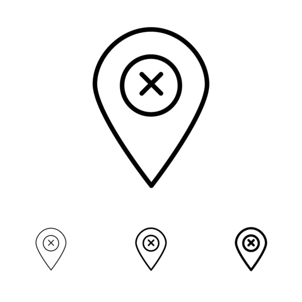 Locatie, kaart, navigatie, PIN vet en dunne zwarte lijn icon set — Stockvector