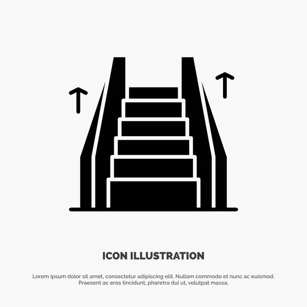 Escalera, Ascensor, Eléctrico, Escalera sólida Glifo Negro Icono — Vector de stock