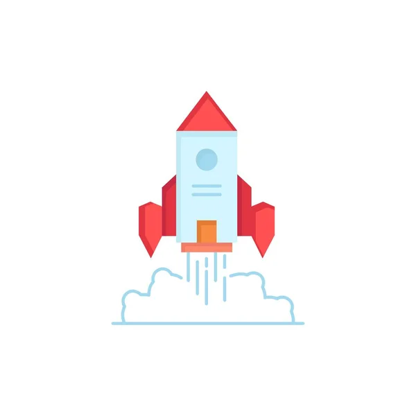 Cohete, nave espacial, puesta en marcha, lanzamiento, Game Flat Color Icon Vector — Vector de stock