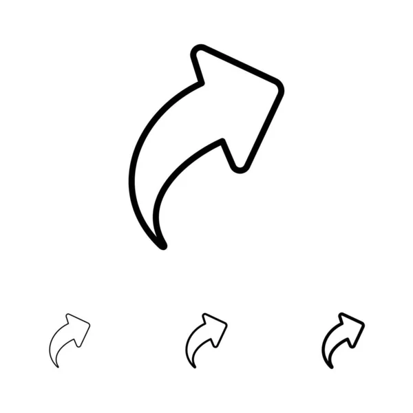 Seta, para cima, direita negrito e fino conjunto de ícones de linha preta — Vetor de Stock