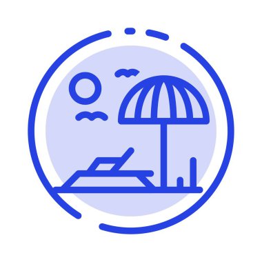 Plaj, Şezlong, Tatil Mavi Noktalı Çizgi Hattı Simgesi