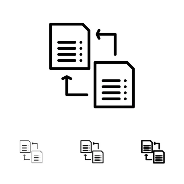 Data, bestand, delen, Science Bold en dunne zwarte lijn icon set — Stockvector