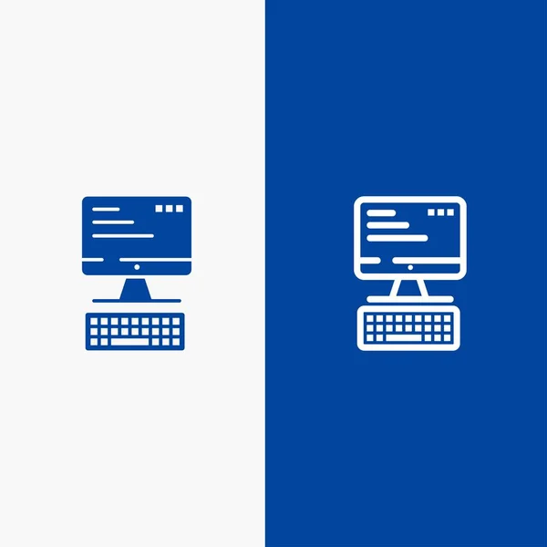 Bilgisayar Klavye Monitör Bilgisayar Hattı Glyph Solid Simgesi Mavi Afiş — Stok Vektör