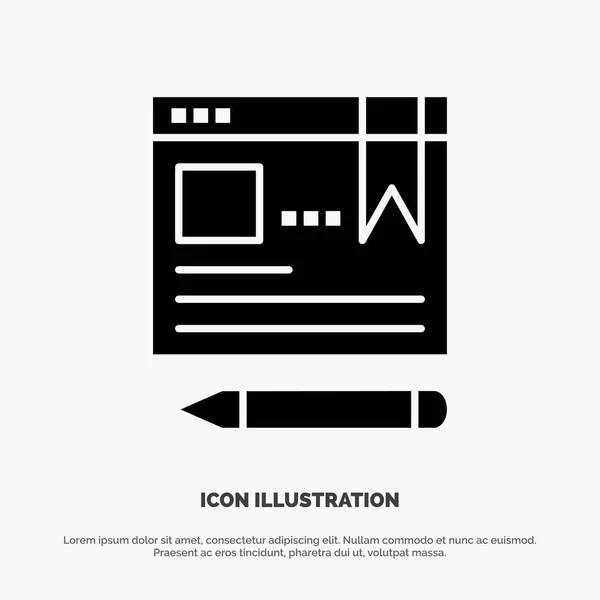 浏览器， 文本， 笔， 教育固体黑色字形图标 — 图库矢量图片