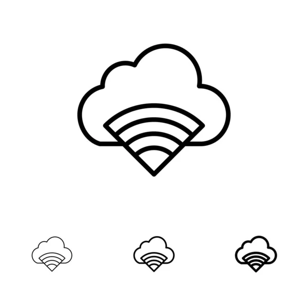 Nuvem, conexão, Wifi, sinal Negrito e fino ícone de linha preta se — Vetor de Stock