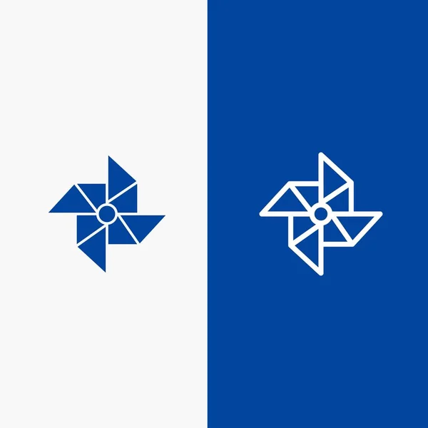 Spring, Wind, Windmill Line y Glyph Solid icon Banner azul Lin — Archivo Imágenes Vectoriales