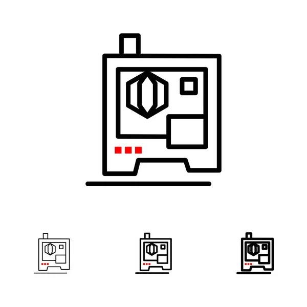 Impressora, Impressão, 3D, Scanner Conjunto de ícones de linha preta ousada e fina — Vetor de Stock