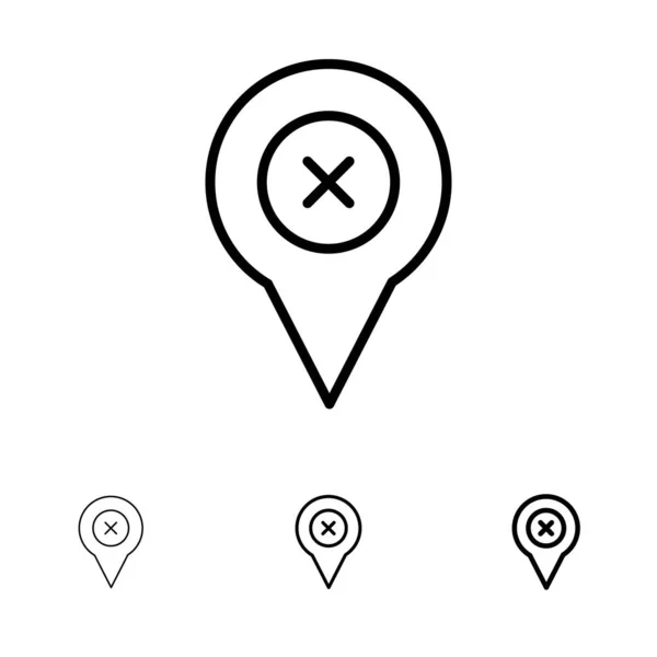 Toevoegen, PIN, locatie, kaart vet en dunne zwarte lijn icon set — Stockvector