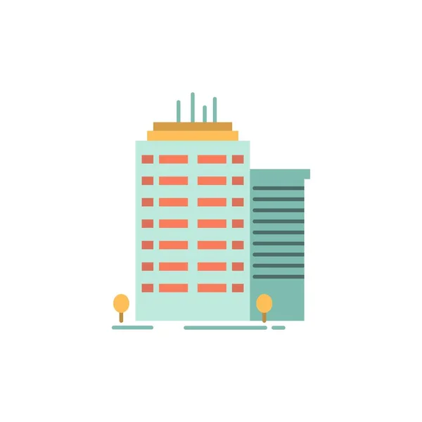 Gebäude, Wolkenkratzer, Büro, oben flache Farbe Symbol. Vektorsymbol — Stockvektor