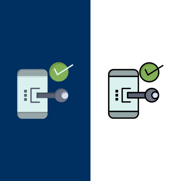 Key, Lock, Mobile, Open, Phone, Security  Icons. Flat and Line F — 图库矢量图片