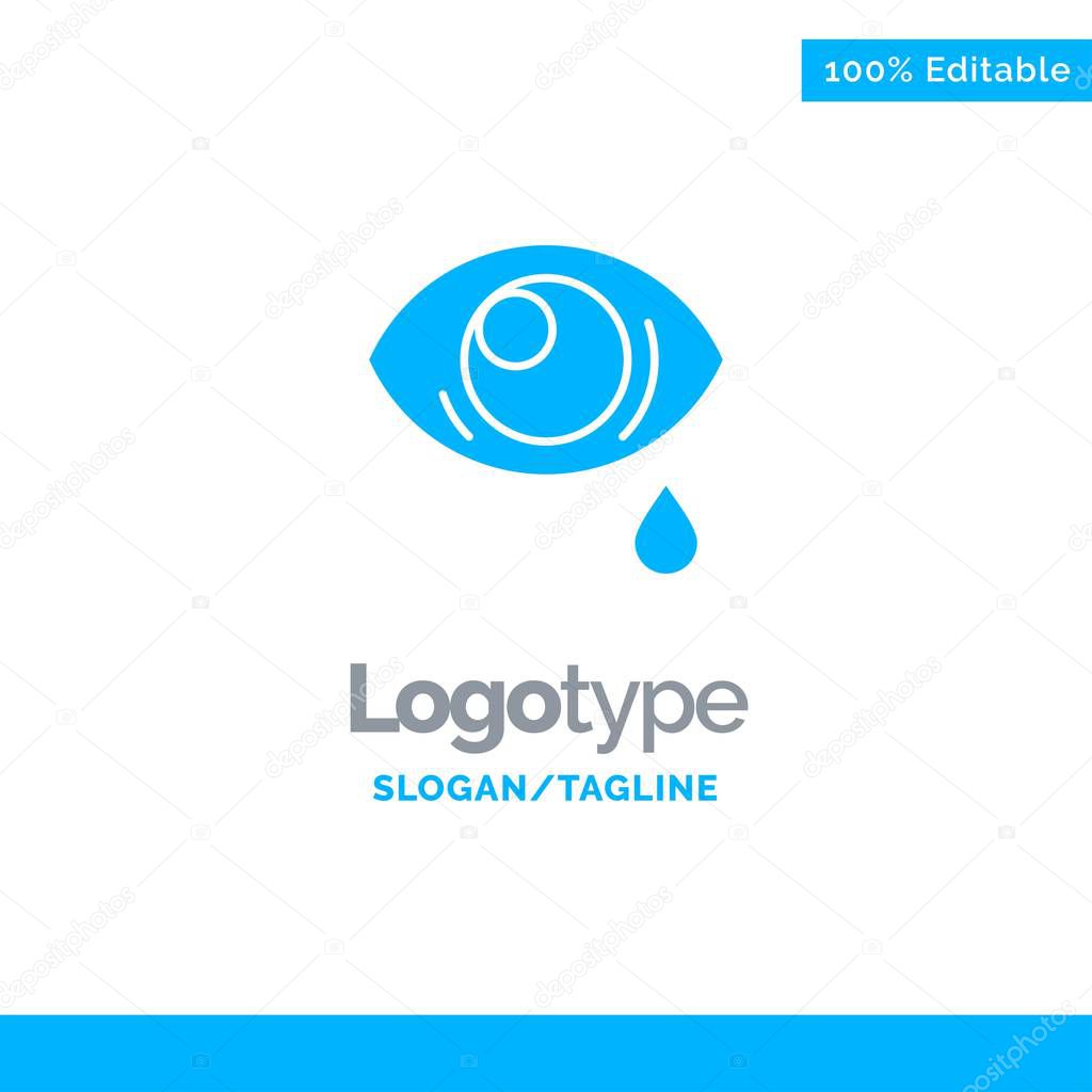 Eye, Droop, Eye, Sad Blue Solid Logo Template. Place for Tagline