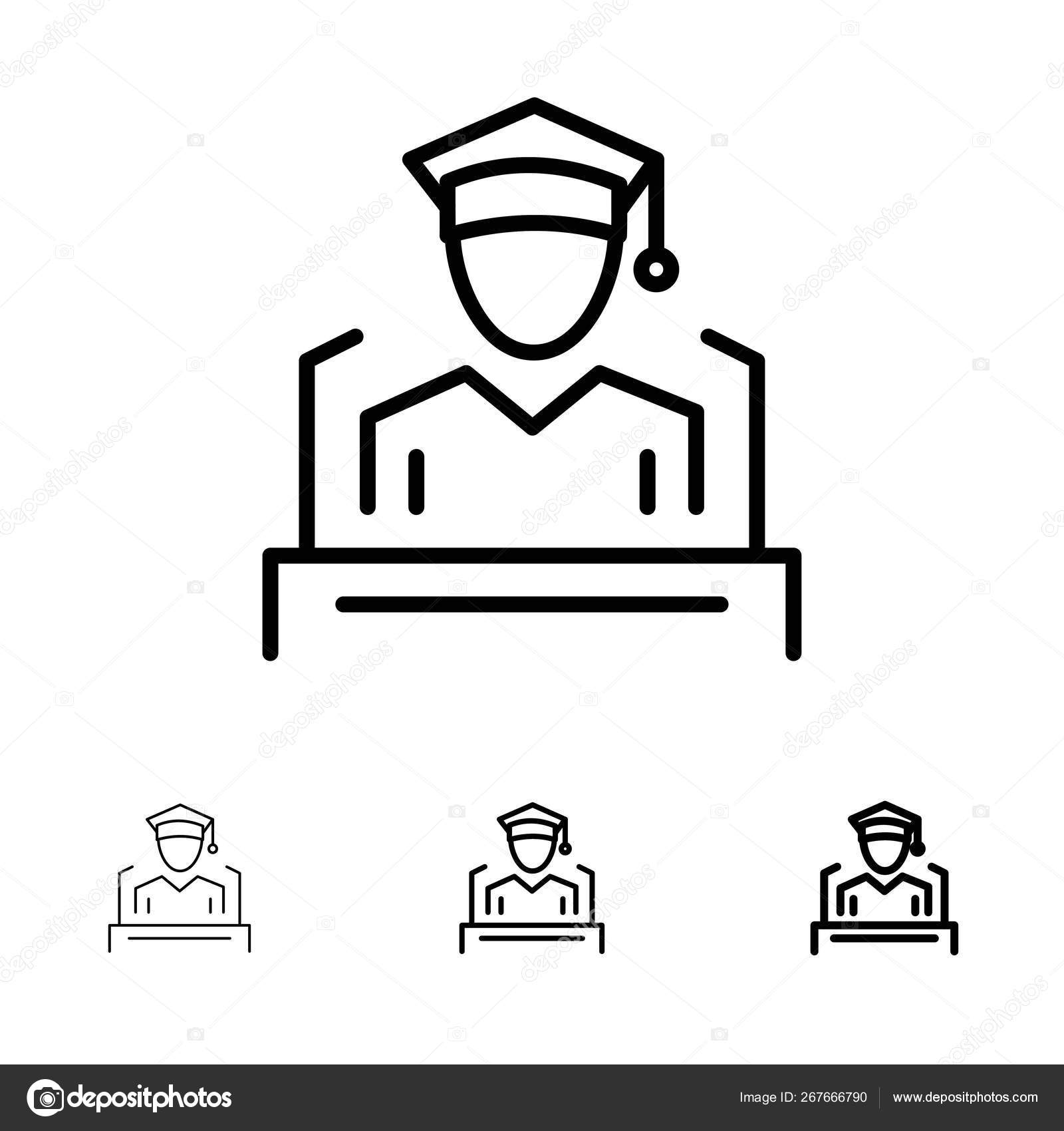 Cap, Education, Graduation, Speech Bold and thin black line icon Stock