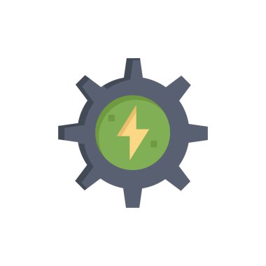 Dişli, Enerji, Güneş, Güç Düz Renk Simgesi. Vektör simgesi afiş 