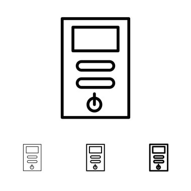 Bilgisayar, Cpu, Pc, Sabitleyici Kalın ve ince siyah çizgi simge seti