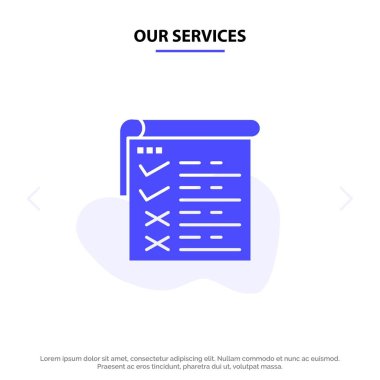 Hizmetlerimiz Kontrol Listesi, Test, Rapor, Qa Katı Glyph Icon Web