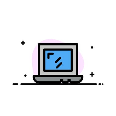 Web, Tasarım, Laptop İş Düz Hat Dolu Simge Vektör Banne