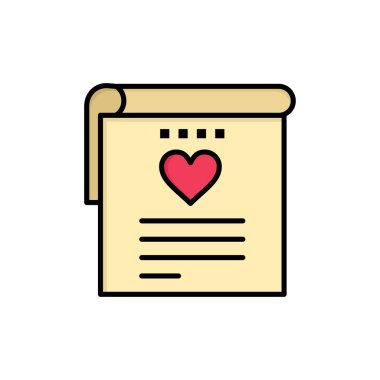 Dosya, Aşk, Düğün, Kalp Düz Renk Simgesi. Vektör simgesi afiş 