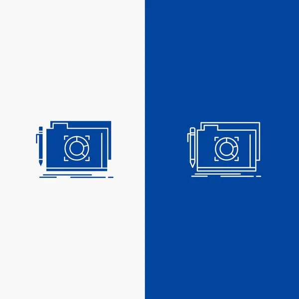 Dossier, verrouillage, cible, ligne de fichier et glyphe Icône solide Bannière bleue — Image vectorielle