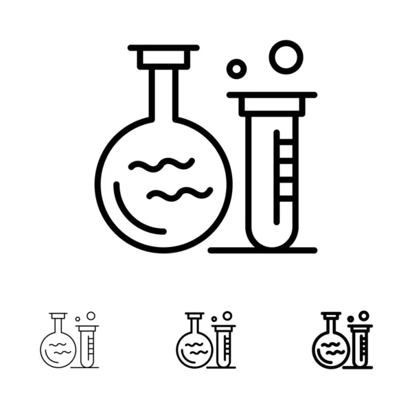 Tube, Flask, Lab, Oktatás Félkövér és vékony fekete vonal ikon készlet — Stock Vector