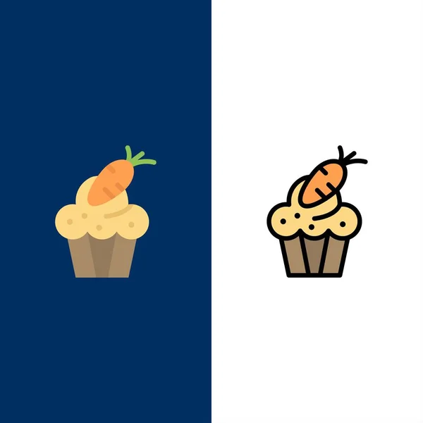 Tårta, kopp, mat, påsk, morot ikoner. Platt och linje fylld ICO — Stock vektor