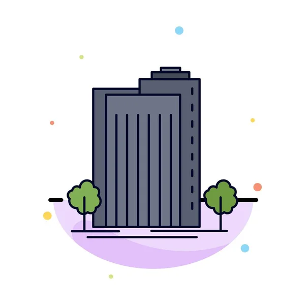 Gebouw, groen, plant aardige, stad, slimme platte kleur pictogram vector — Stockvector