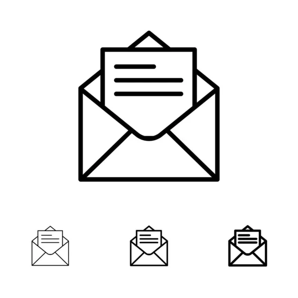 Email, Mail, Message, Text Conjunto de iconos de línea negra audaz y delgada — Archivo Imágenes Vectoriales