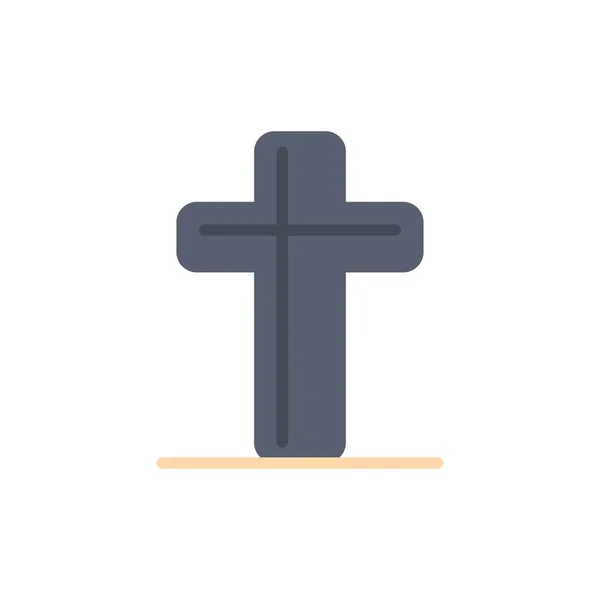 庆祝, 基督教, 十字架, 复活节平面颜色图标.矢量 i — 图库矢量图片