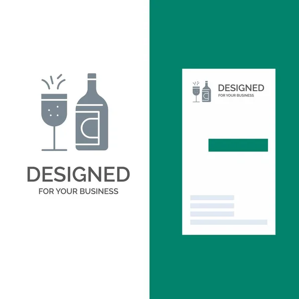 Verre, bouteille, Pâques, boisson Gris Logo Design et carte de visite — Image vectorielle