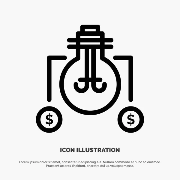 Bombilla, Idea, Solución, Vector de icono de línea de dólar — Vector de stock