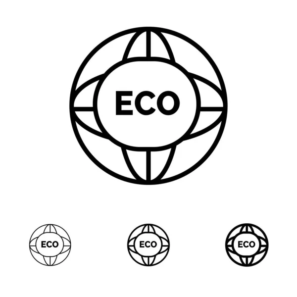 Miljö, global, Internet, världen, Eco fet och tunn svart Li — Stock vektor