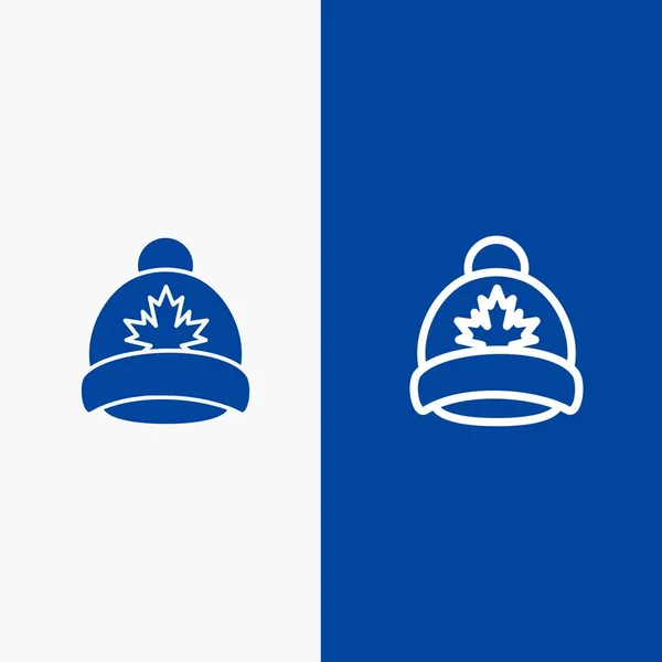 Sombrero, gorra, hoja, línea de Canadá y glifo sólido icono azul bandera Lin — Archivo Imágenes Vectoriales