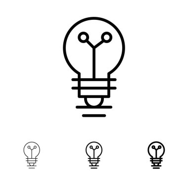 Ampul, Lab, Işık, Biyokimya Kalın ve ince siyah çizgi simge seti