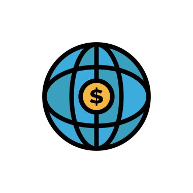 Dünya, Küre, İnternet, Dolar Düz Renk Simgesi. Vektör simgesi yasağı