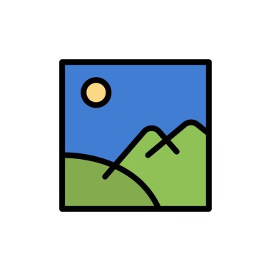 Resim, Galeri, Resim, Güneş Yassı Renk Simgesi. Vektör simgesi banne