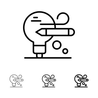 Ampul, Kalem, Eğitim Kalın ve ince siyah çizgi simge seti