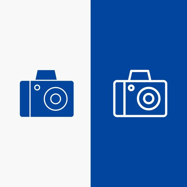 Κάμερα, φωτογραφία, στούντιο γραμμή και γλύφου συμπαγές εικονίδιο μπλε banner γραμμή — Διανυσματικό Αρχείο