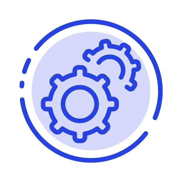Gear, Gears, Setting Blue Dotted Line Line Icon — Stock Vector
