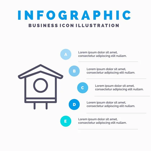 House, Bird, Birdhouse, Spring Line icon with 5 steps presentati — Stock Vector